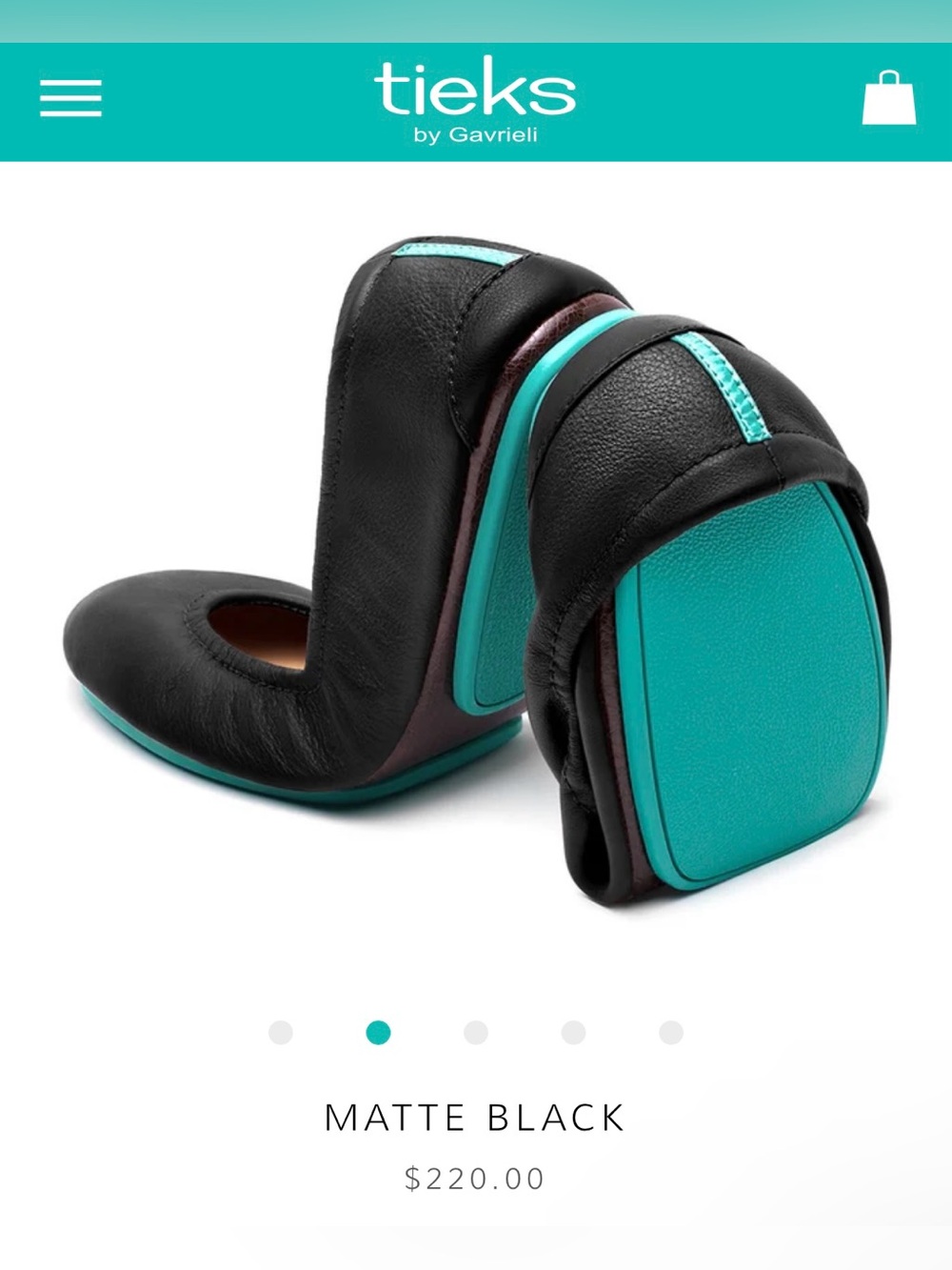 Tieks Matte Black Leather Ballet Flat with Teal Sole Accent size 6 - Picture 6 of 9
